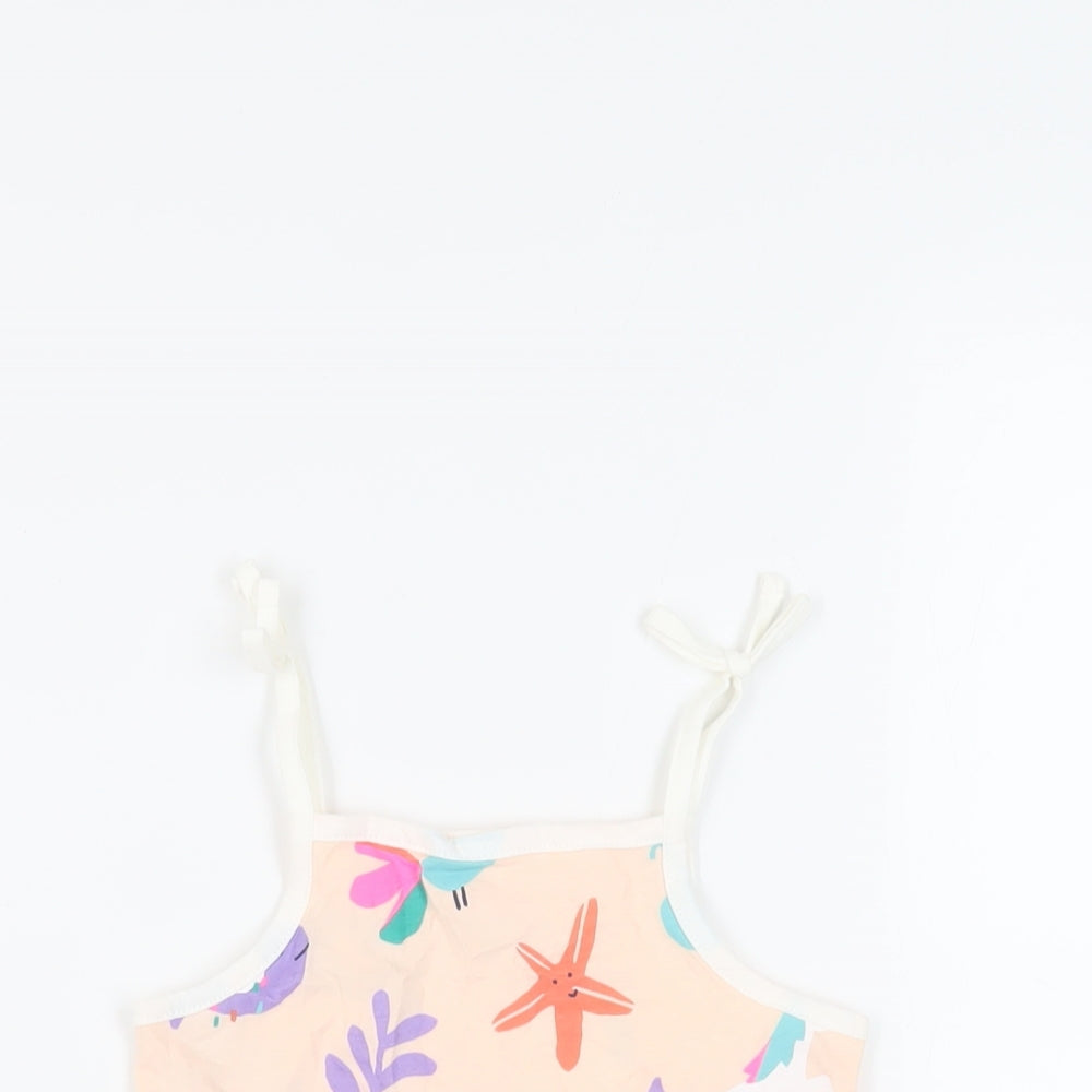 Marks and Spencer Girls Pink Geometric Cotton Camisole Tank Size 2-3 Years Square Neck Pullover