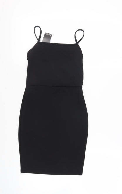 Nasty Gal Womens Black Polyester Mini Size 8 Square Neck Pullover