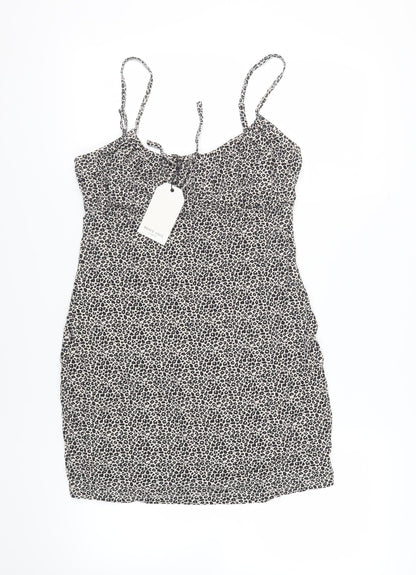 Brave Soul Womens Beige Animal Print Cotton Mini Size L Square Neck Pullover