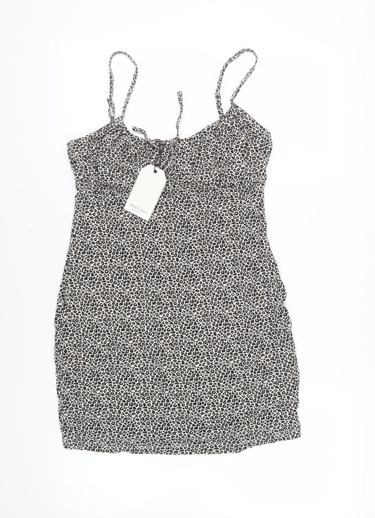 Brave Soul Womens Beige Animal Print Cotton Mini Size L Square Neck Pullover