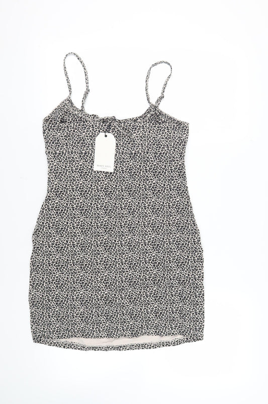 Brave Soul Womens Beige Animal Print Cotton Mini Size L Square Neck Pullover