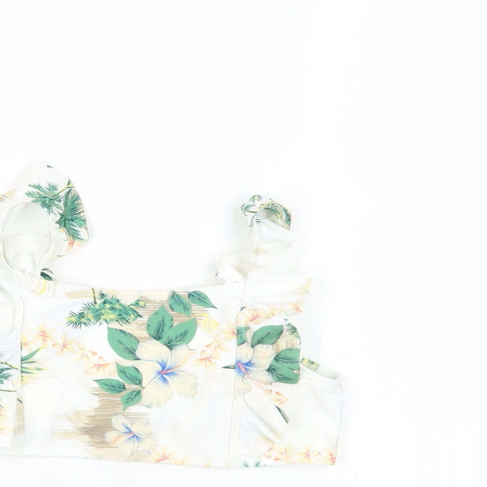Marks and Spencer Girls White Floral Polyamide Cropped Tank Size 10-11 Years Square Neck - Swim Top