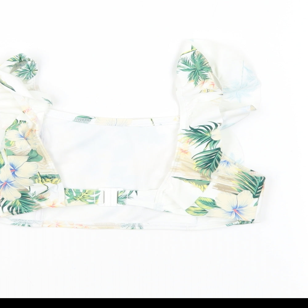 Marks and Spencer Girls White Floral Polyamide Cropped Tank Size 10-11 Years Square Neck - Swim Top
