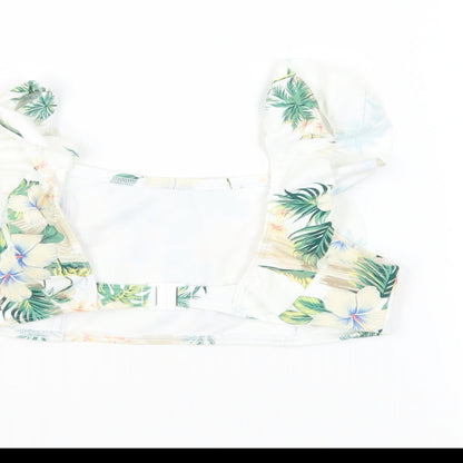 Marks and Spencer Girls White Floral Polyamide Cropped Tank Size 10-11 Years Square Neck - Swim Top