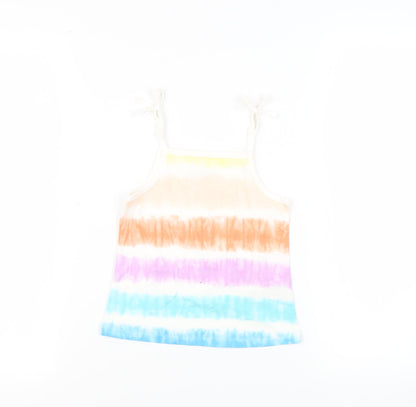 Marks and Spencer Girls Multicoloured Striped Cotton Camisole Tank Size 3-4 Years Square Neck Pullover