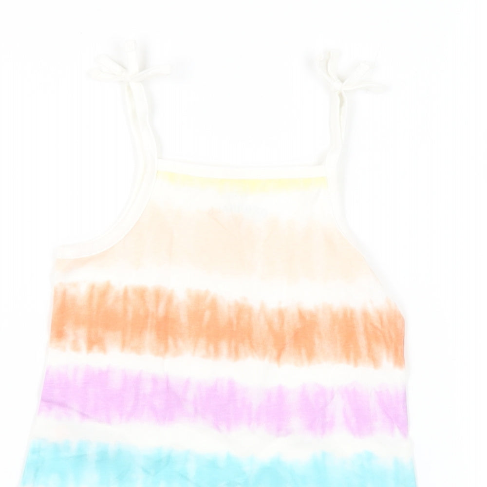 Marks and Spencer Girls Multicoloured Striped Cotton Camisole Tank Size 3-4 Years Square Neck Pullover