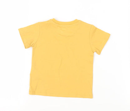 Marks and Spencer Baby Yellow Cotton Pullover T-Shirt Size 3-6 Months Crew Neck Snap - Pocket