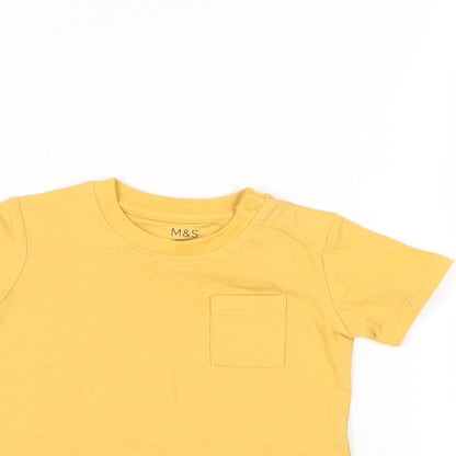 Marks and Spencer Baby Yellow Cotton Pullover T-Shirt Size 3-6 Months Crew Neck Snap - Pocket
