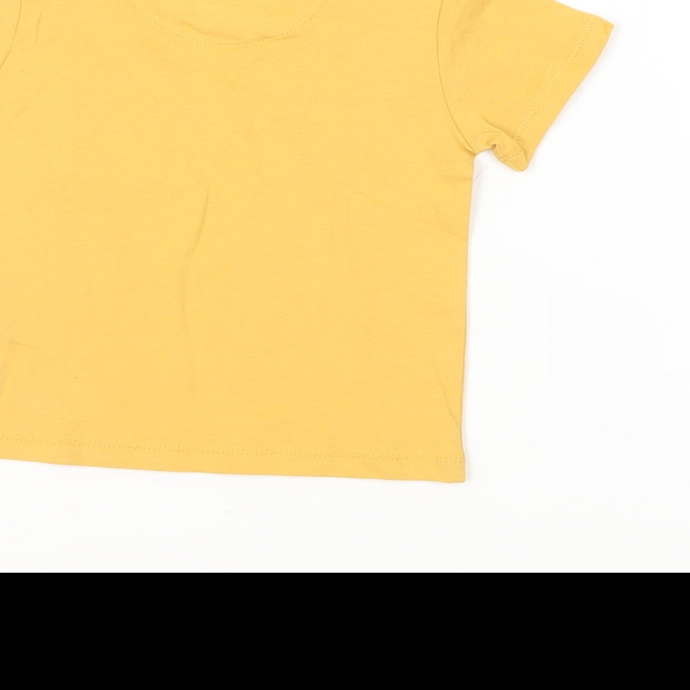 Marks and Spencer Baby Yellow Cotton Pullover T-Shirt Size 3-6 Months Crew Neck Snap - Pocket
