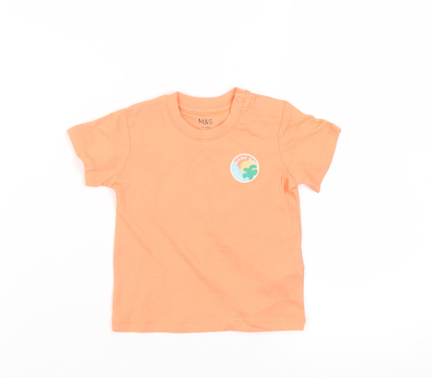 Marks and Spencer Baby Orange Cotton Pullover T-Shirt Size 3-6 Months Crew Neck Snap