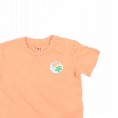 Marks and Spencer Baby Orange Cotton Pullover T-Shirt Size 3-6 Months Crew Neck Snap