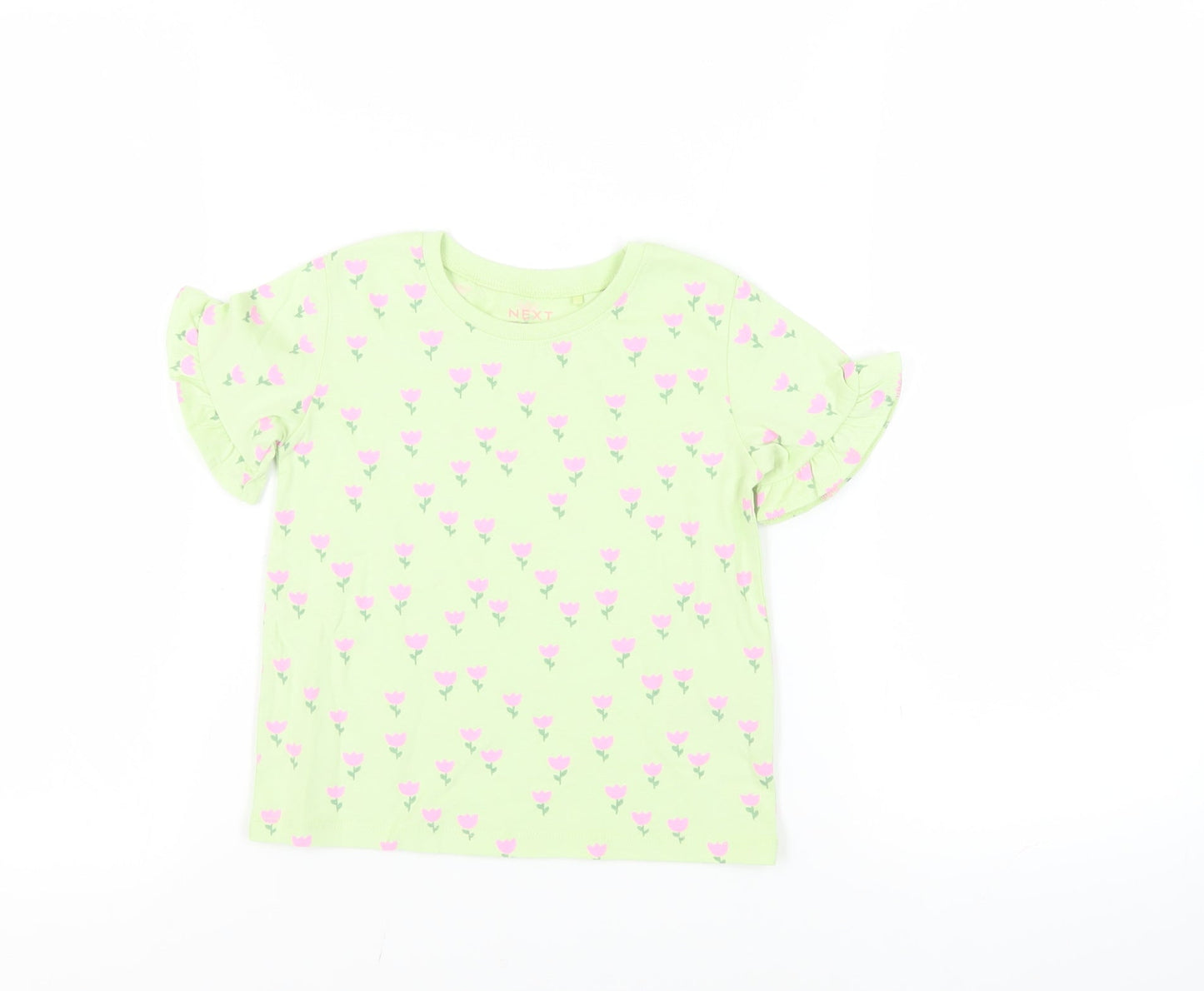 NEXT Girls Green Floral Cotton Pullover T-Shirt Size 2-3 Years Crew Neck Pullover