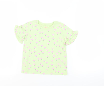 NEXT Girls Green Floral Cotton Pullover T-Shirt Size 2-3 Years Crew Neck Pullover