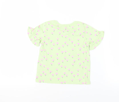 NEXT Girls Green Floral Cotton Pullover T-Shirt Size 2-3 Years Crew Neck Pullover