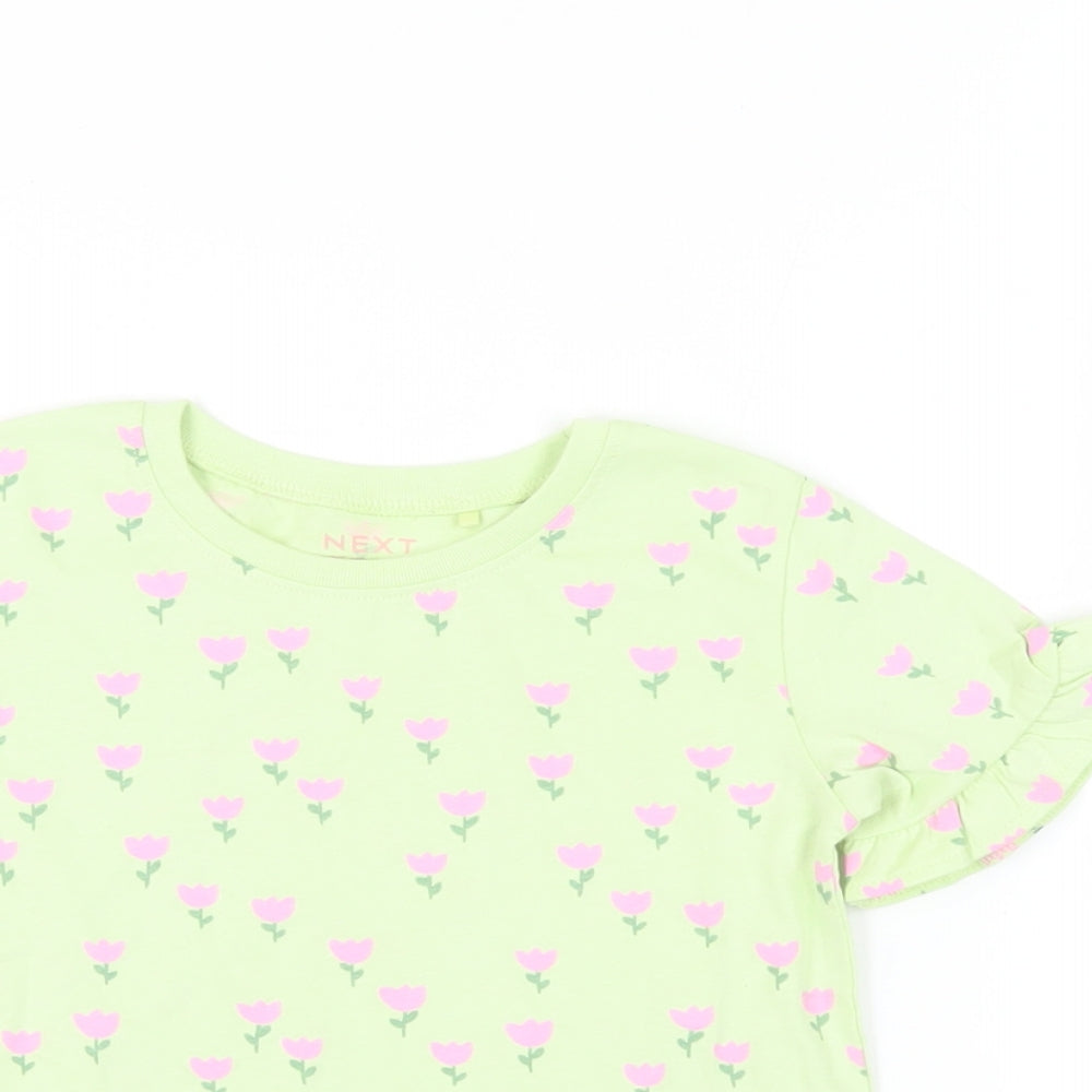 NEXT Girls Green Floral Cotton Pullover T-Shirt Size 2-3 Years Crew Neck Pullover