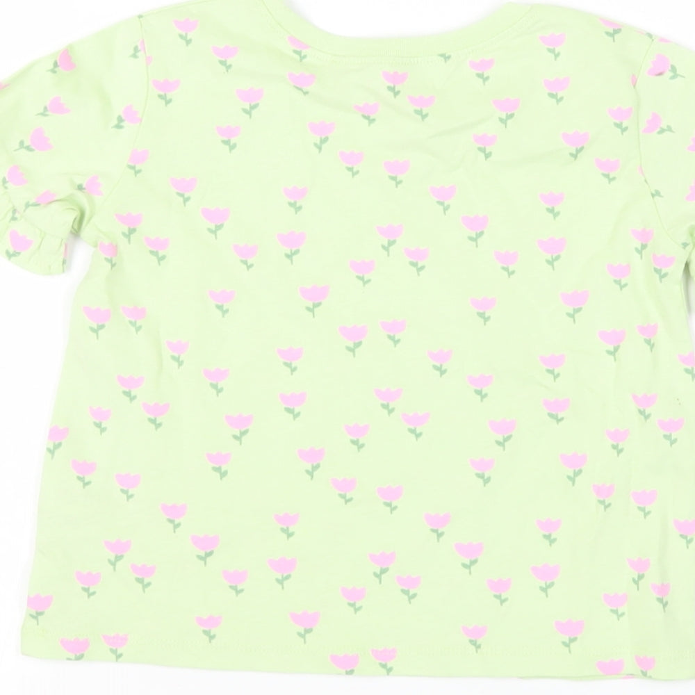 NEXT Girls Green Floral Cotton Pullover T-Shirt Size 2-3 Years Crew Neck Pullover