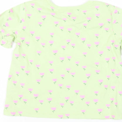 NEXT Girls Green Floral Cotton Pullover T-Shirt Size 2-3 Years Crew Neck Pullover