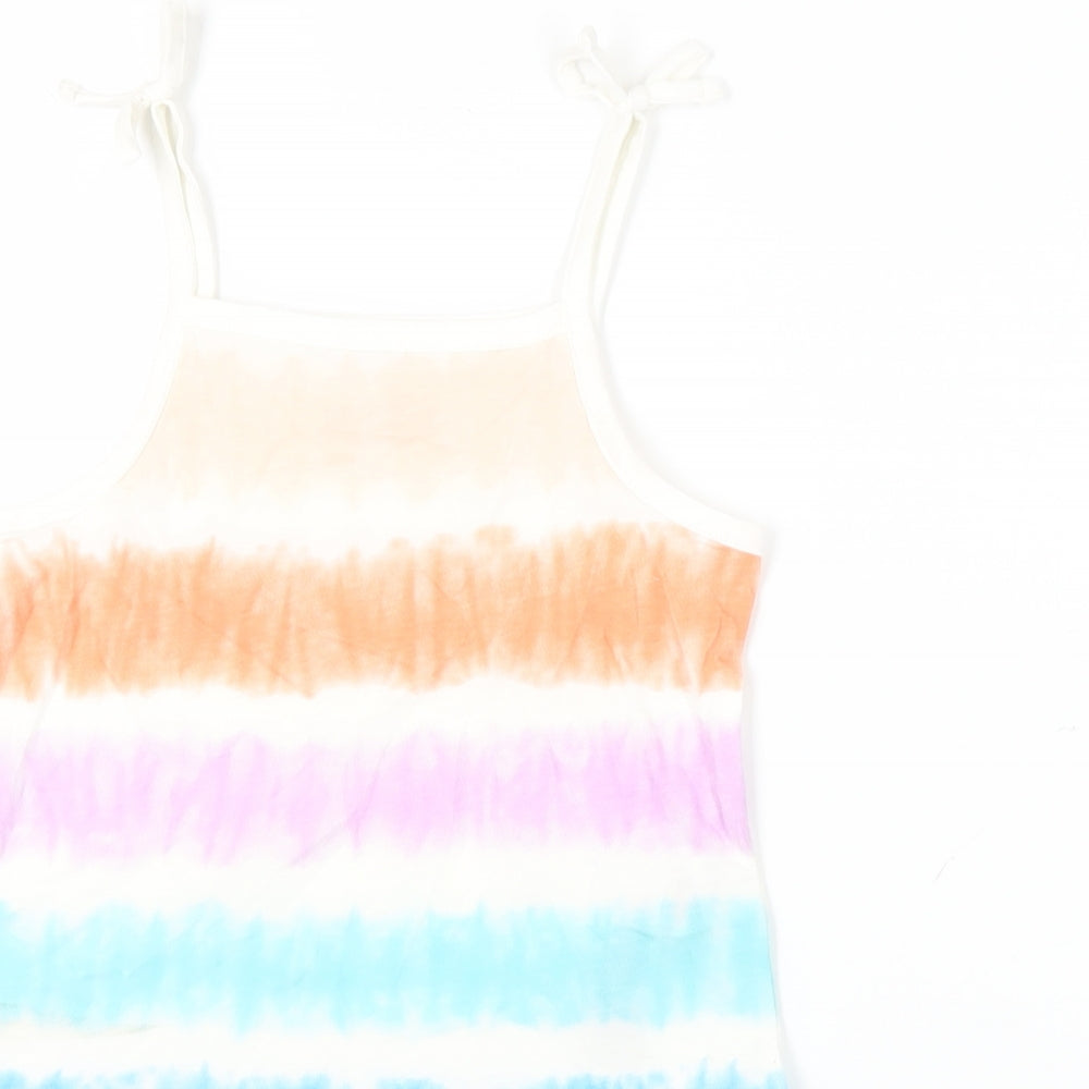 Marks and Spencer Girls Multicoloured Striped Cotton Camisole Tank Size 3-4 Years Square Neck Pullover