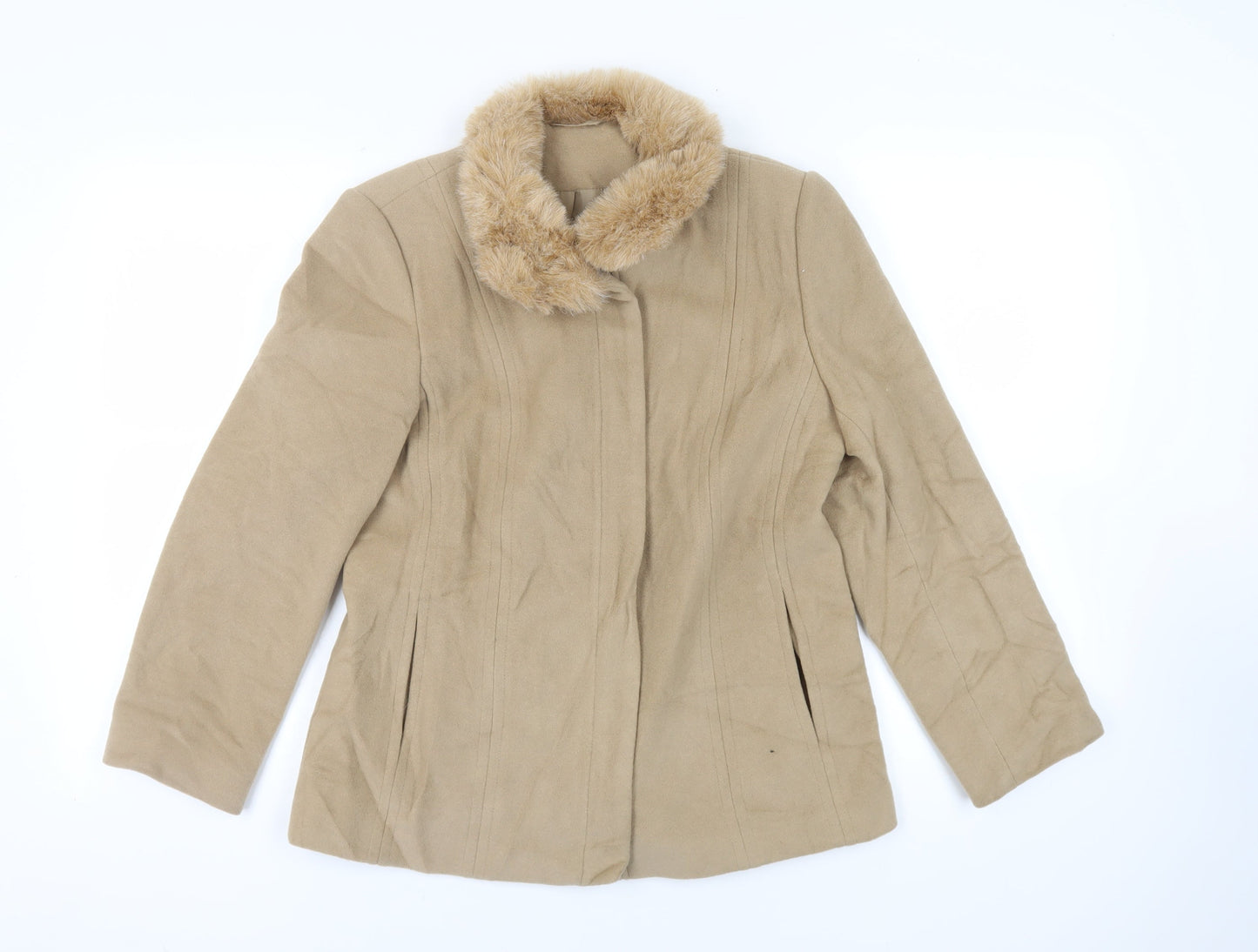 Principles Womens Beige Jacket Size 12 Zip - Faux Fur Collar
