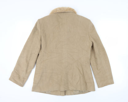 Principles Womens Beige Jacket Size 12 Zip - Faux Fur Collar