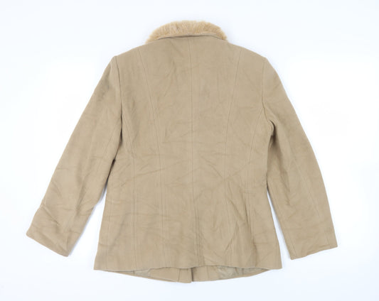 Principles Womens Beige Jacket Size 12 Zip - Faux Fur Collar