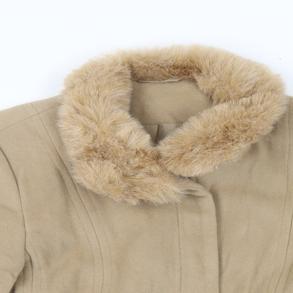 Principles Womens Beige Jacket Size 12 Zip - Faux Fur Collar