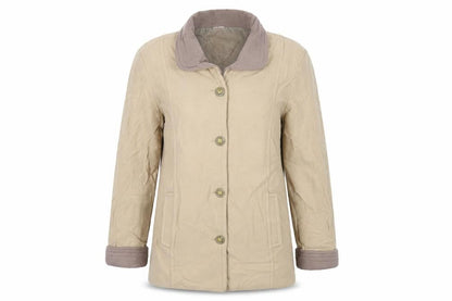 Front view of Gabriella Vincenza women’s beige jacket, size UK 14, button - vintage