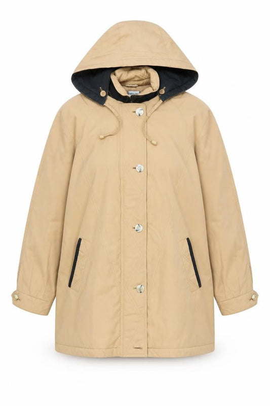 Front view of NuAge women’s beige pea coat coat, size UK 14, zip - vintage
