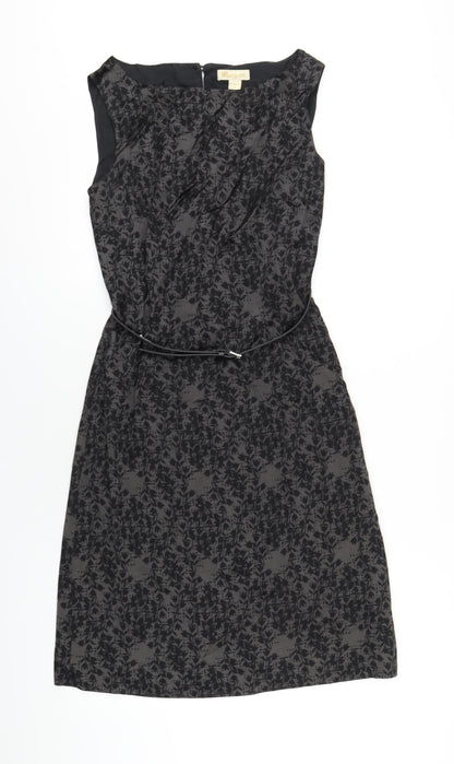 Monsoon Womens Black Geometric Viscose A-Line Size 10 Round Neck Zip