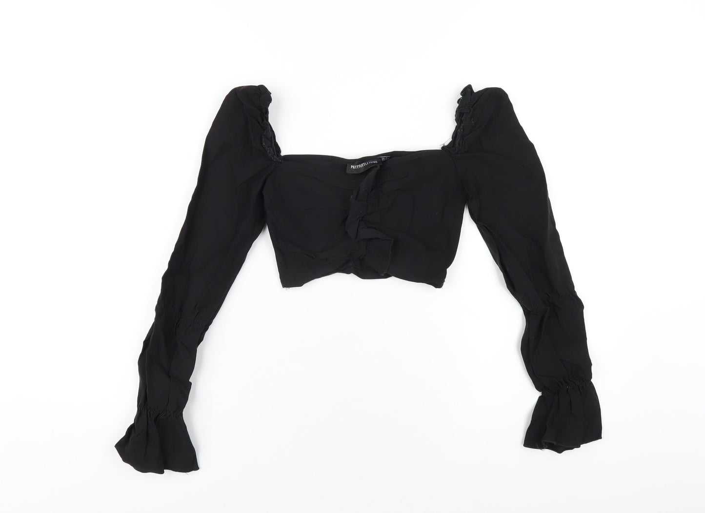 Womens UK Size 4 PRETTYLITTLETHING Black Cropped T-Shirt