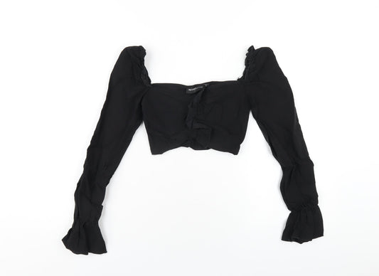 Womens UK Size 4 PRETTYLITTLETHING Black Cropped T-Shirt