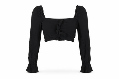 Womens UK Size 4 PRETTYLITTLETHING Black Cropped T-Shirt
