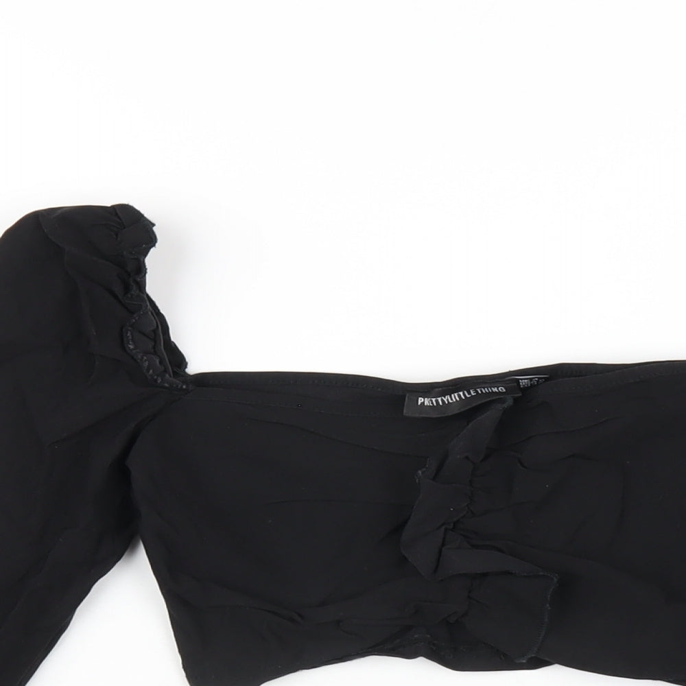Womens UK Size 4 PRETTYLITTLETHING Black Cropped T-Shirt