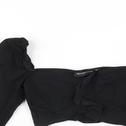 Womens UK Size 4 PRETTYLITTLETHING Black Cropped T-Shirt