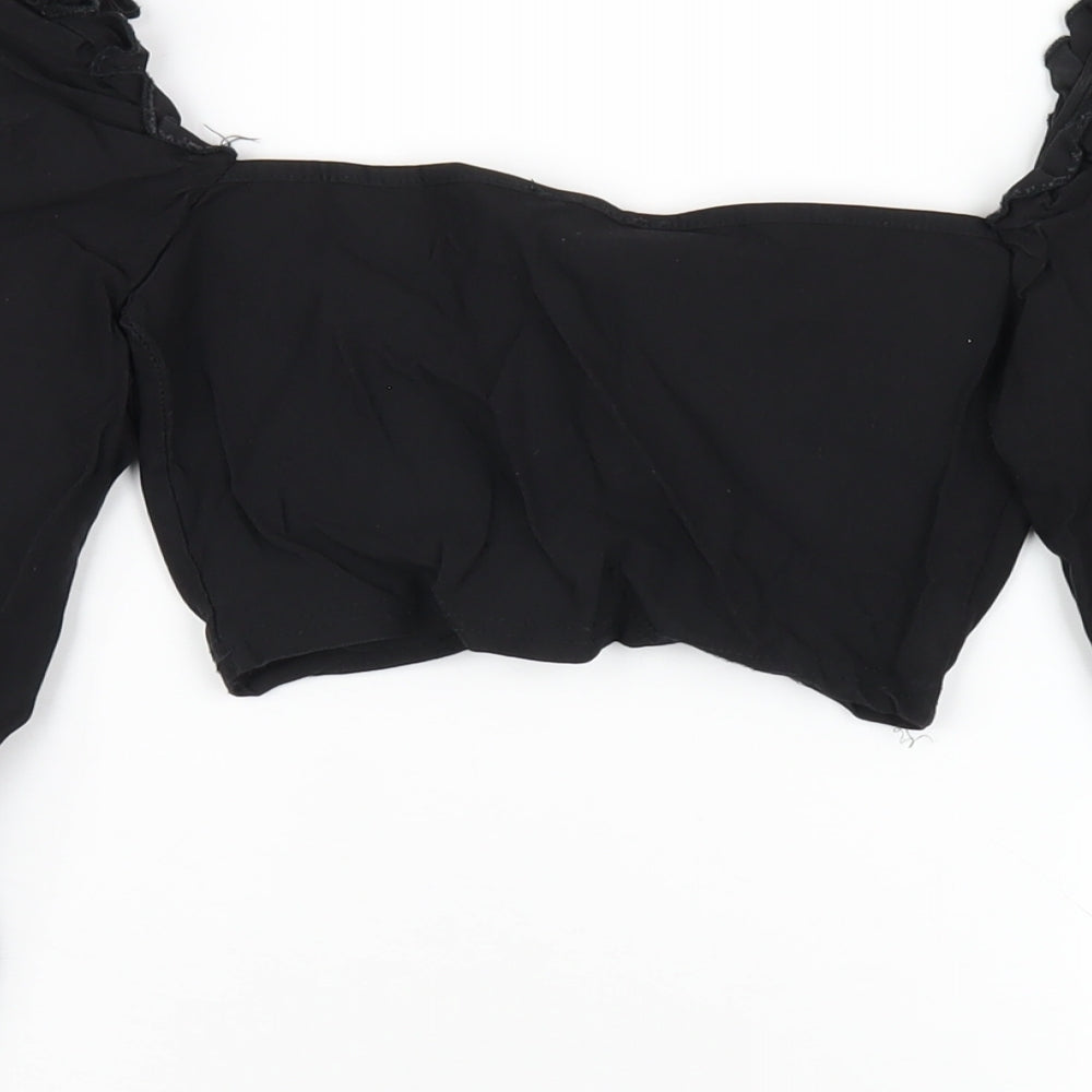 Womens UK Size 4 PRETTYLITTLETHING Black Cropped T-Shirt
