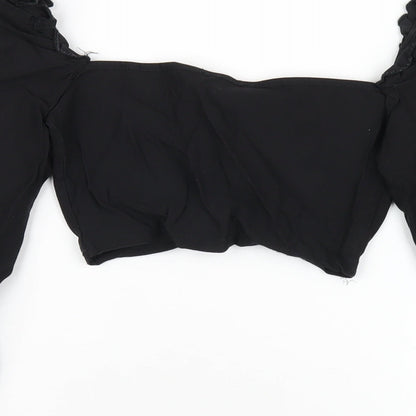Womens UK Size 4 PRETTYLITTLETHING Black Cropped T-Shirt