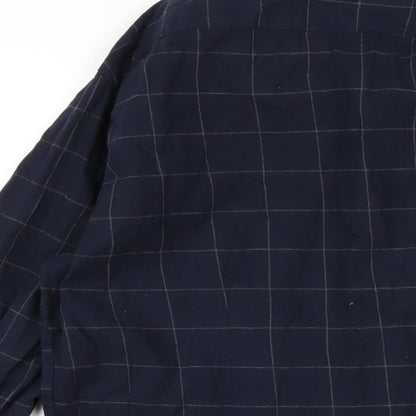 Zara Mens Blue Check Cotton Button-Up Size L Collared Button