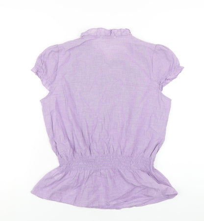 Febre Moda Womens Purple Cotton Basic Button-Up Size L Round Neck