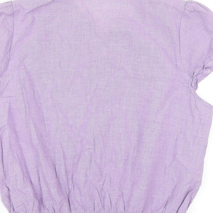 Febre Moda Womens Purple Cotton Basic Button-Up Size L Round Neck