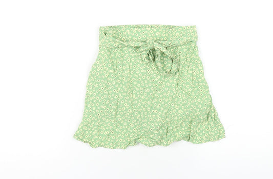 Pull&Bear Womens Green Floral Viscose A-Line Skirt Size S