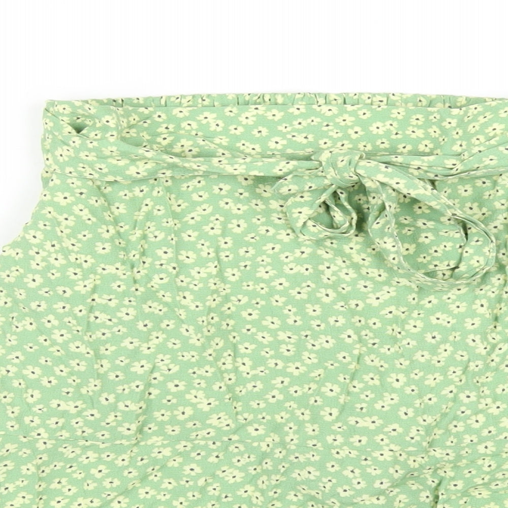 Pull&Bear Womens Green Floral Viscose A-Line Skirt Size S
