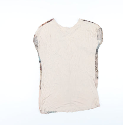 New Look Womens Multicoloured Geometric Polyester Basic T-Shirt Size 6 Round Neck