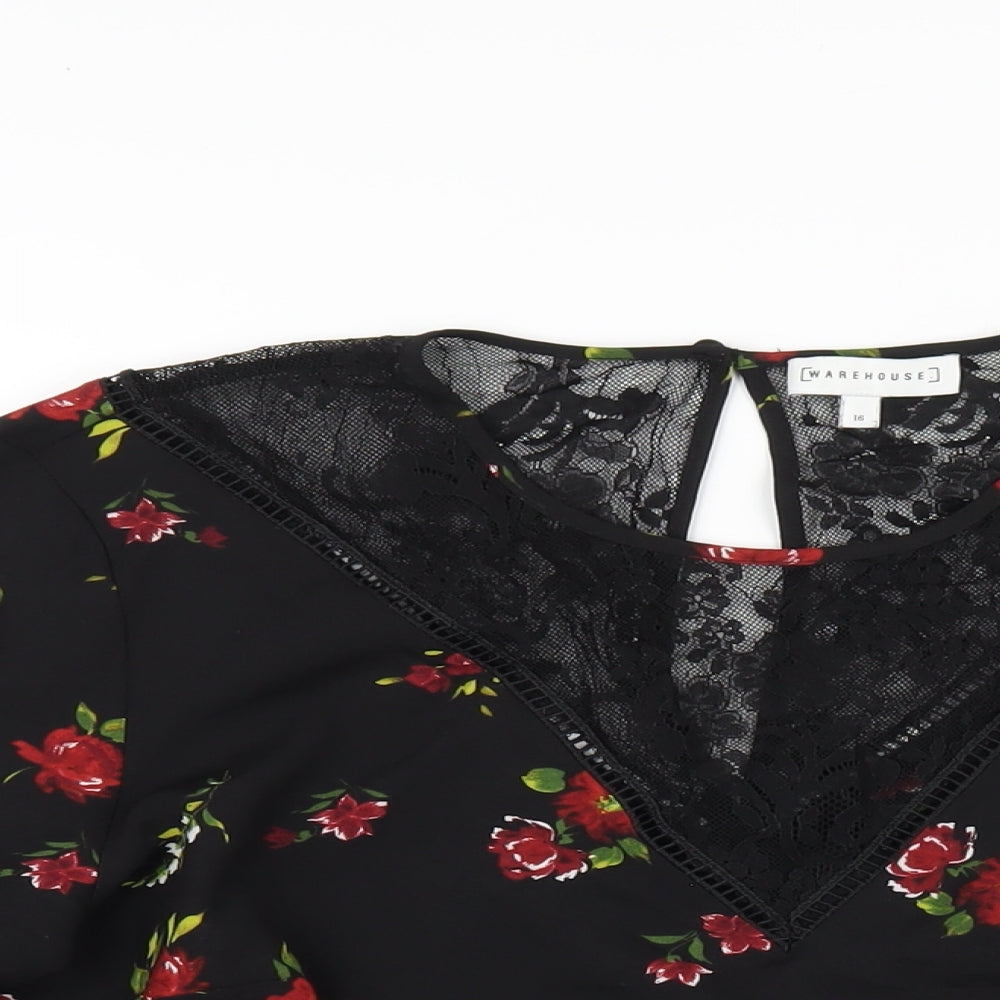 Womens UK Size 16 Warehouse Black Basic T-Shirt