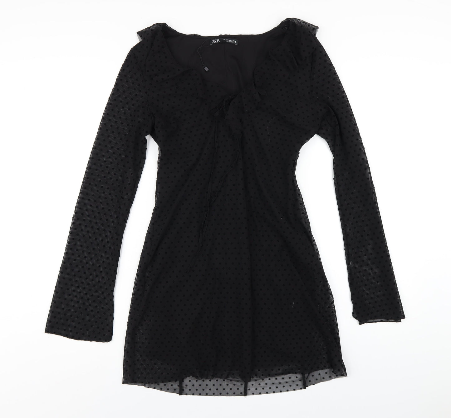 Zara Womens Black Polyester A-Line Size M V-Neck Zip