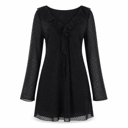 Zara Womens Black Polyester A-Line Size M V-Neck Zip