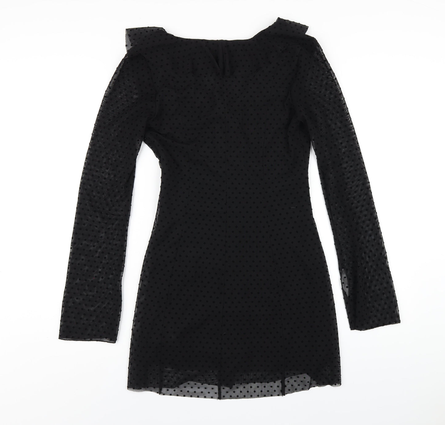 Zara Womens Black Polyester A-Line Size M V-Neck Zip