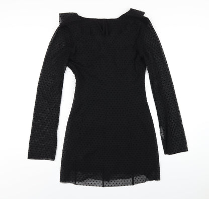 Zara Womens Black Polyester A-Line Size M V-Neck Zip
