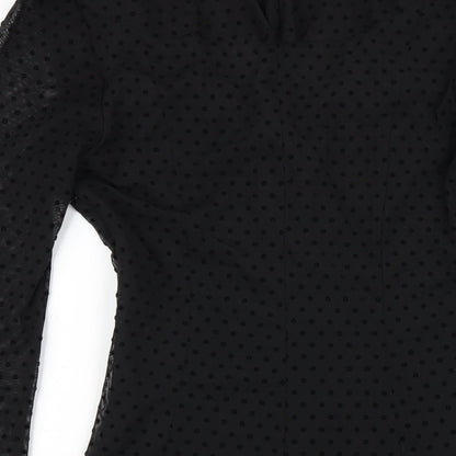 Zara Womens Black Polyester A-Line Size M V-Neck Zip
