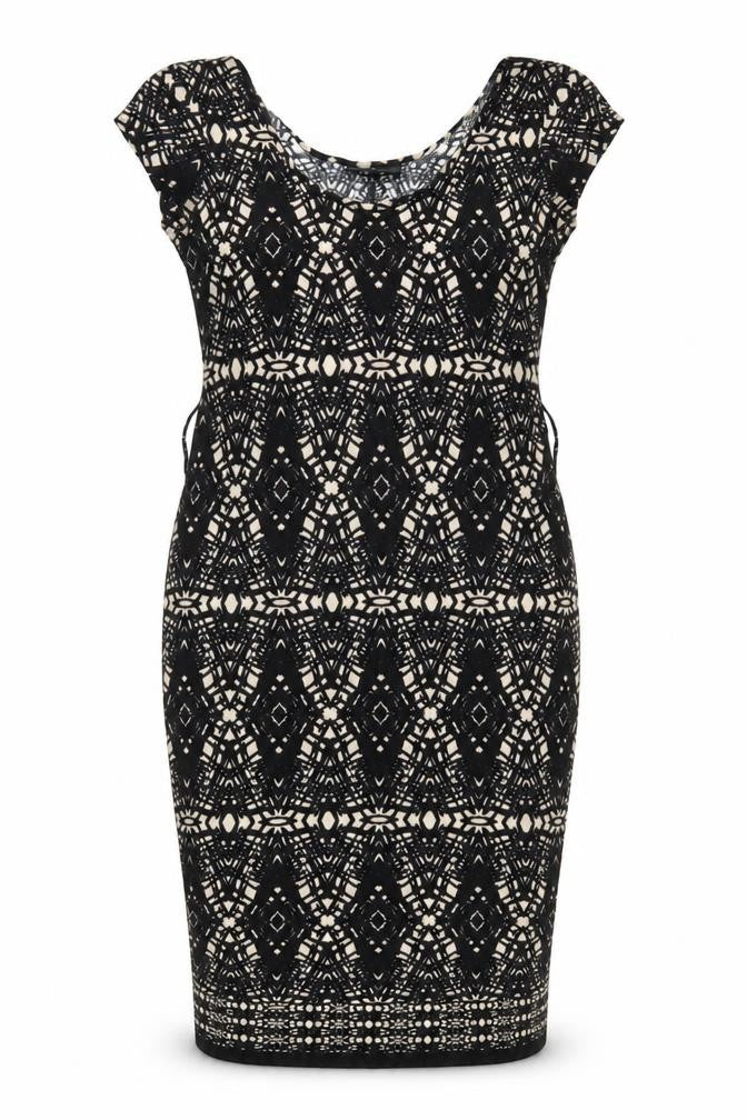 Wallis Womens Black Geometric Viscose Bodycon Size S Scoop Neck Pullover