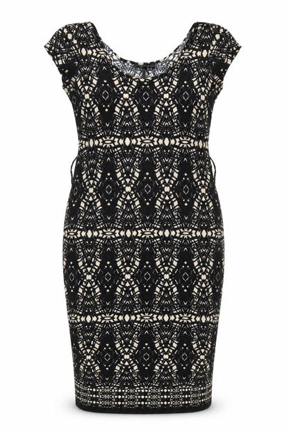 Wallis Womens Black Geometric Viscose Bodycon Size S Scoop Neck Pullover